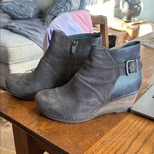Dansko Brown Suede/Faux Leather Ankle Boots with Buckle